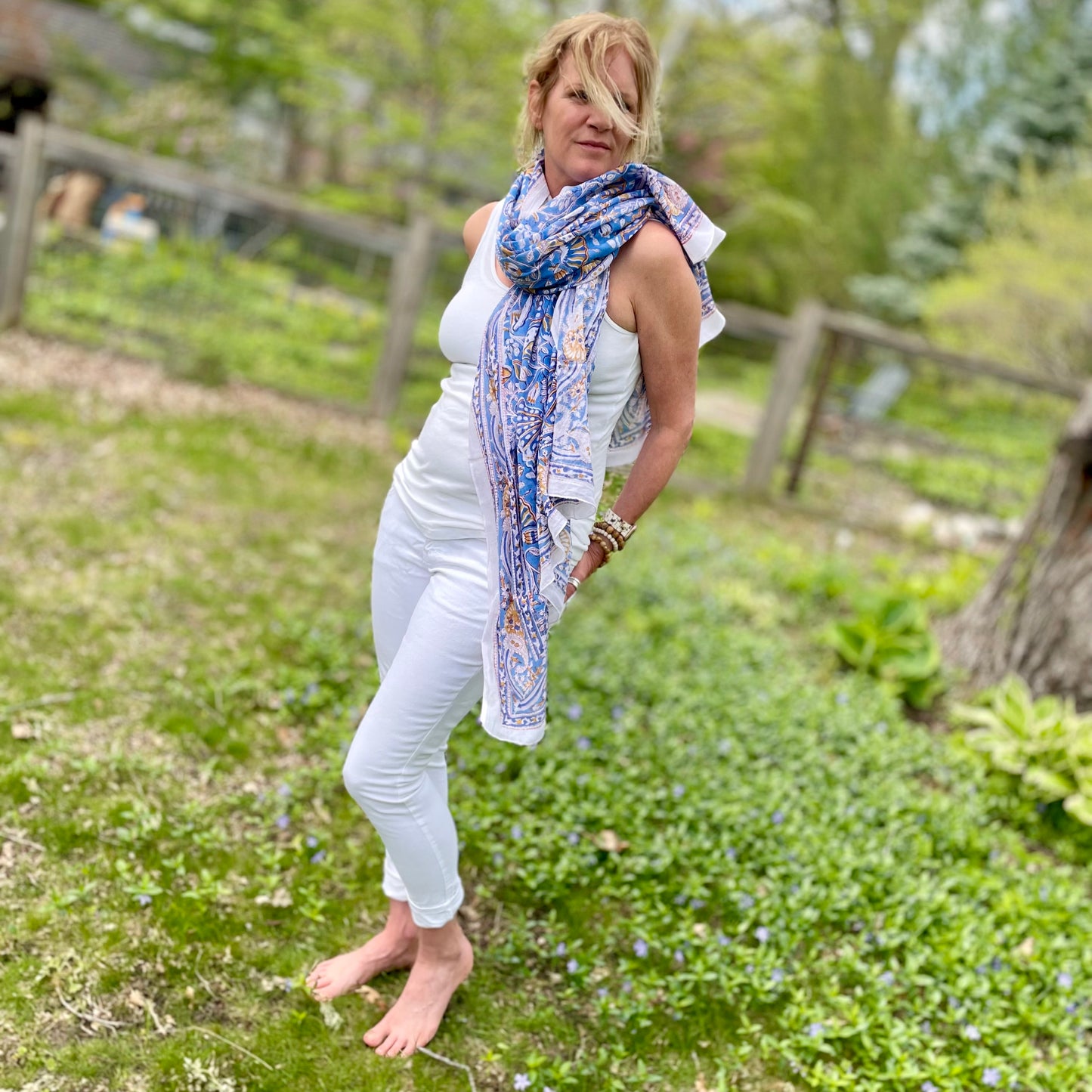 Kayla Cotton Sarong Scarf. Blue.