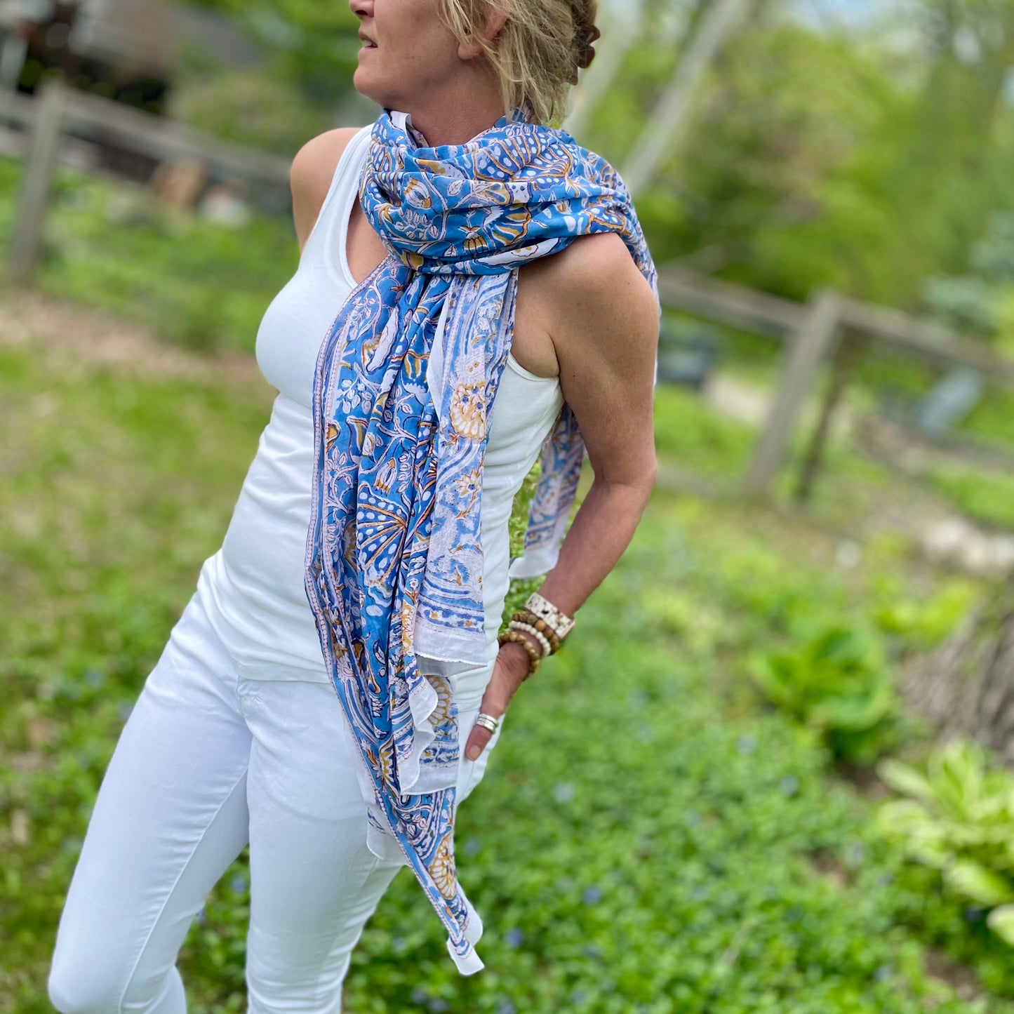 Kayla Cotton Sarong Scarf. Blue.