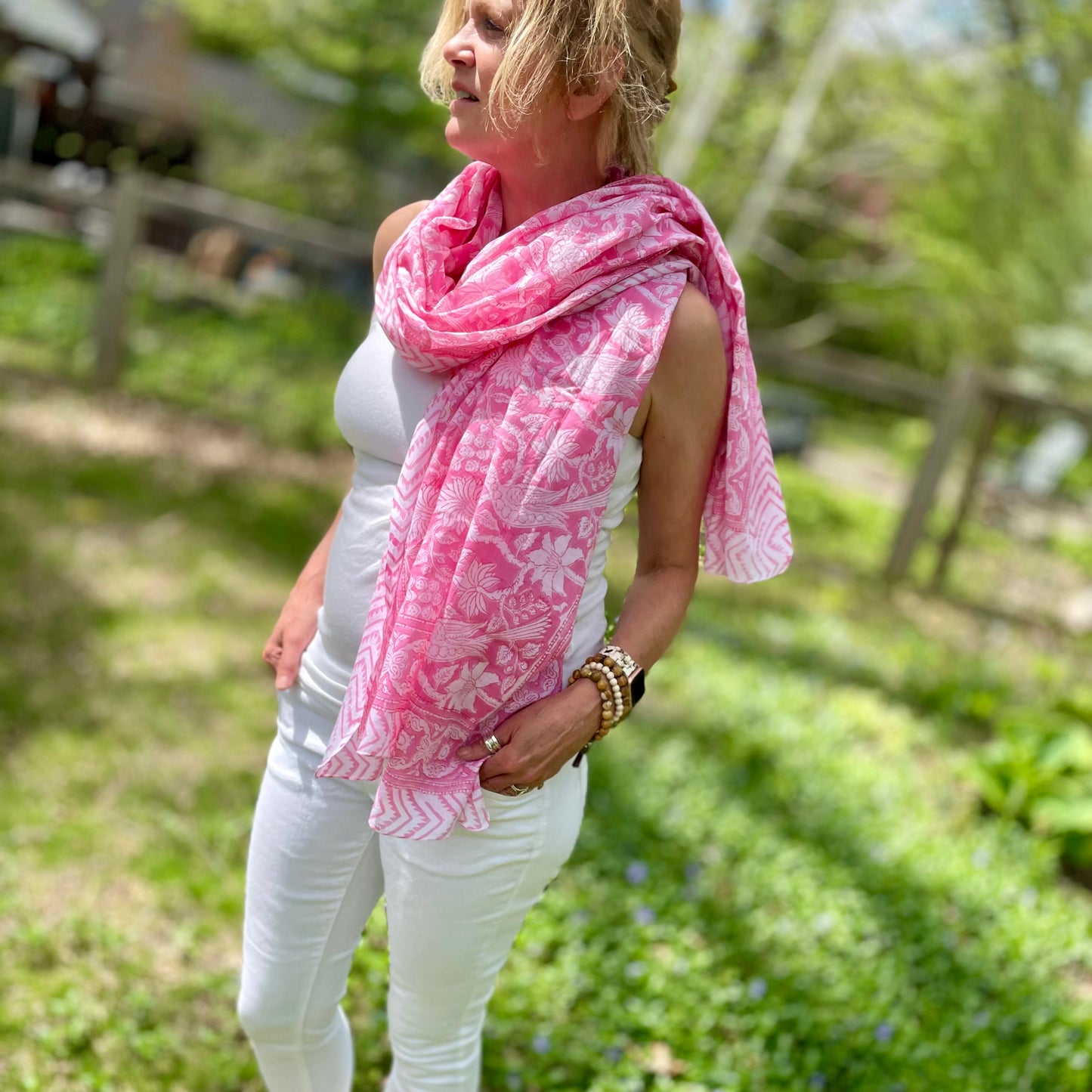 Kayla Cotton Sarong Scarf. Pink