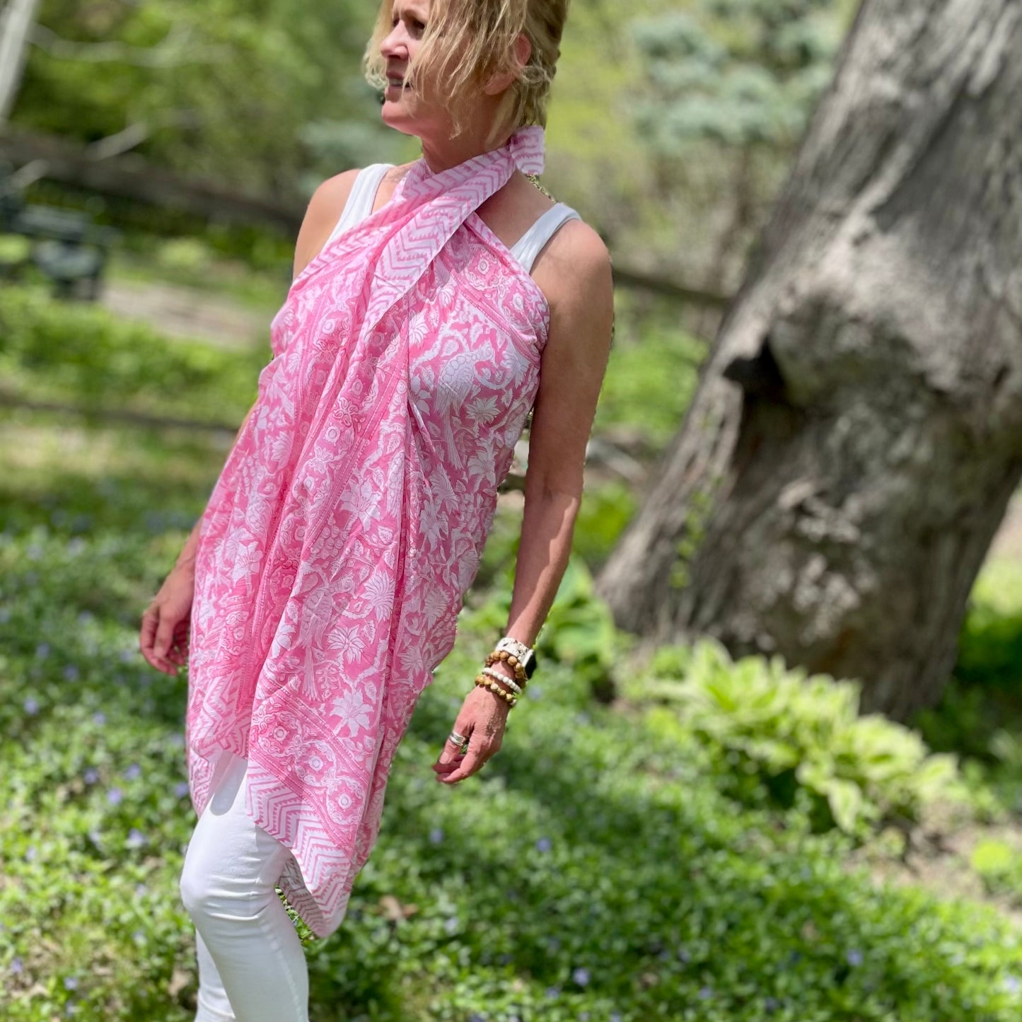 Kayla Cotton Sarong Scarf. Pink