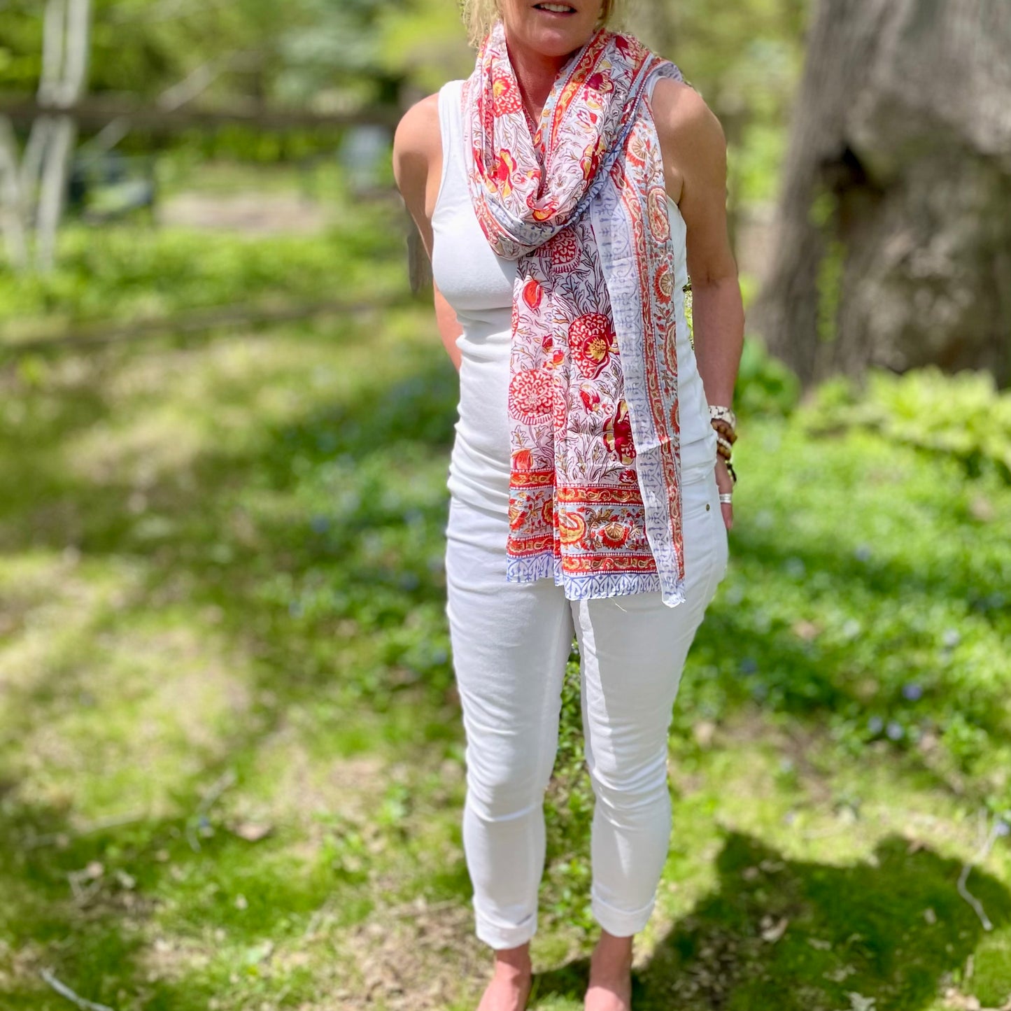 Kayla Cotton Sarong Scarf. Tangerine.