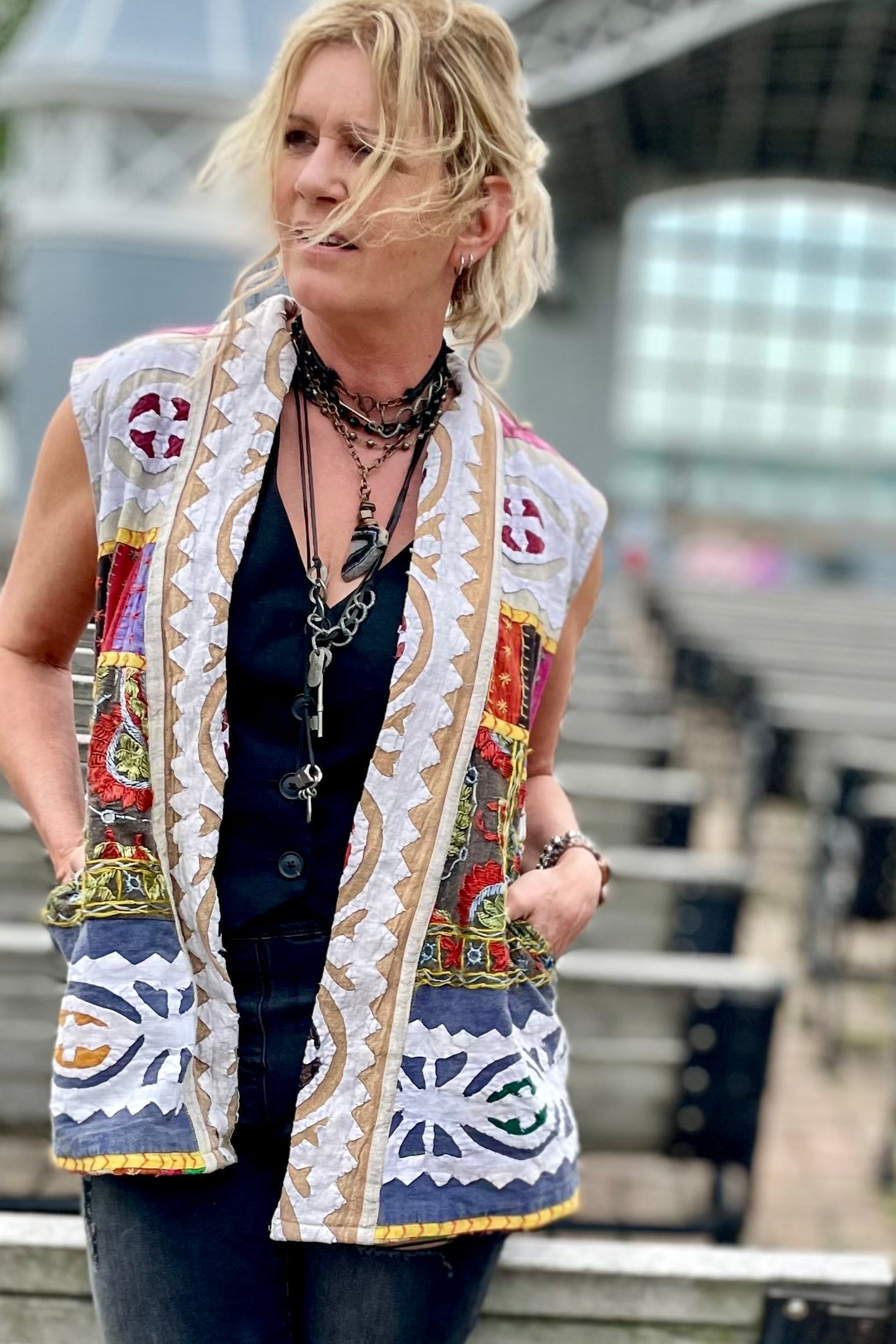 Dakota Hand Stitched Kantha Vest - Assorted Fabric Designs