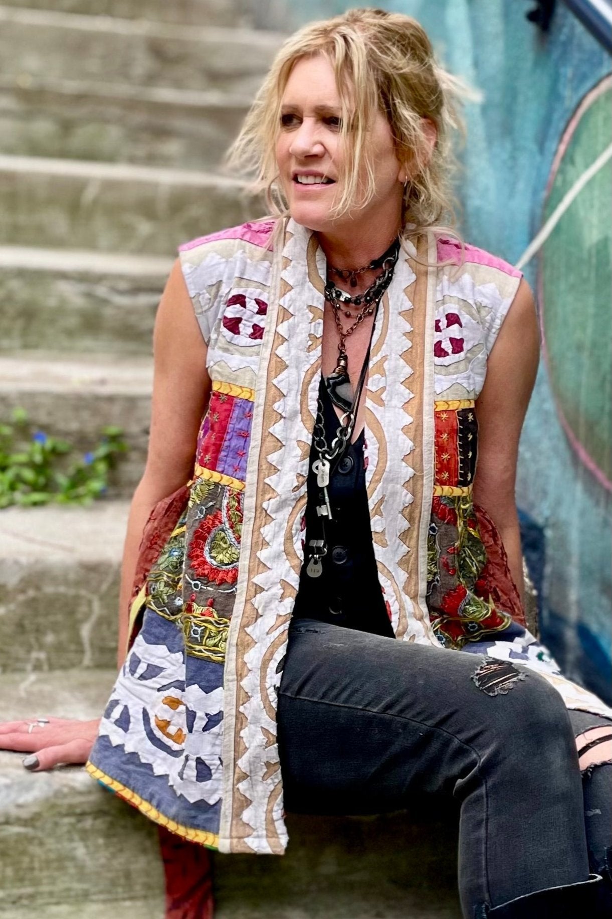 Dakota Hand Stitched Kantha Vest - Assorted Fabric Designs