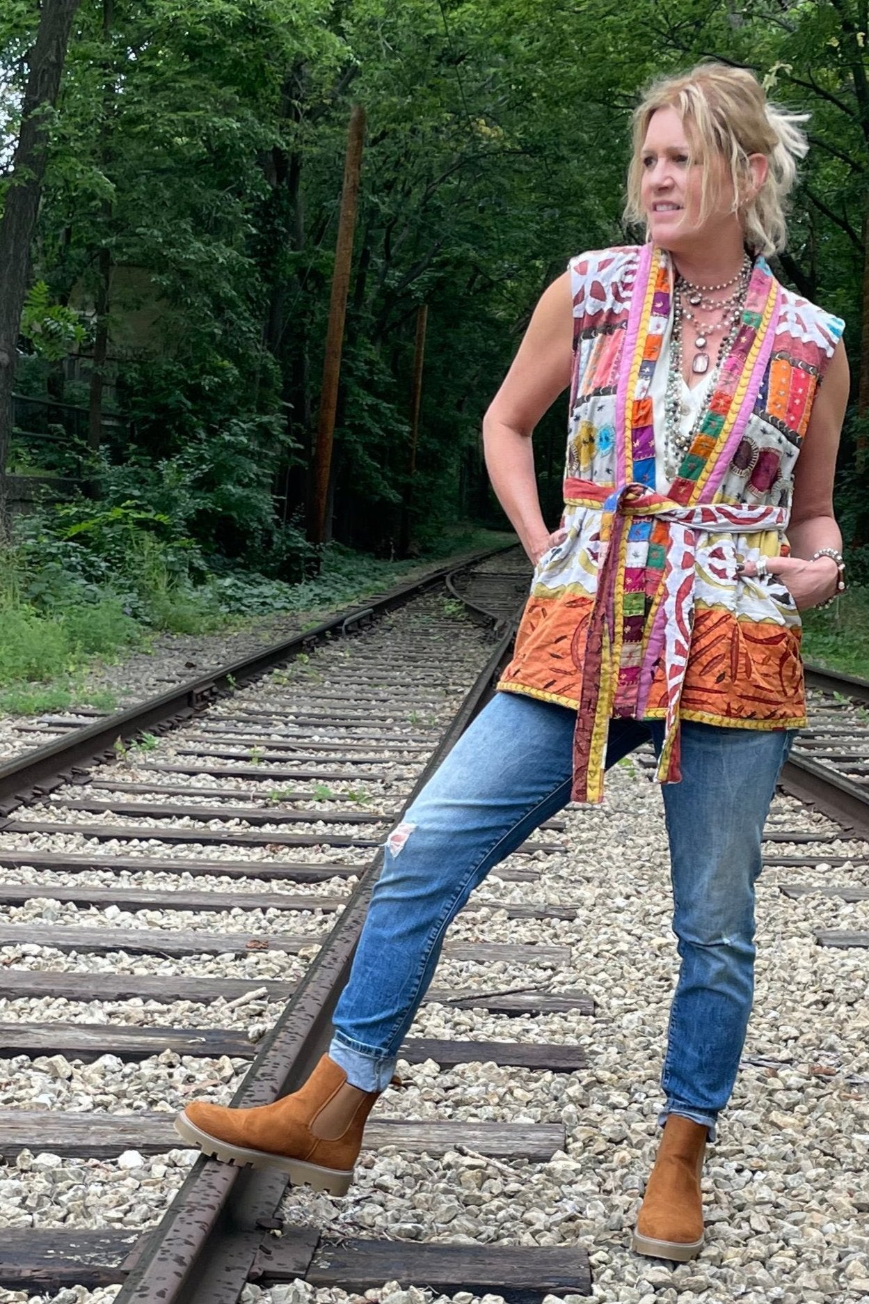 Dakota  Patchwork Hand Stitched Kantha Vest - Style 3