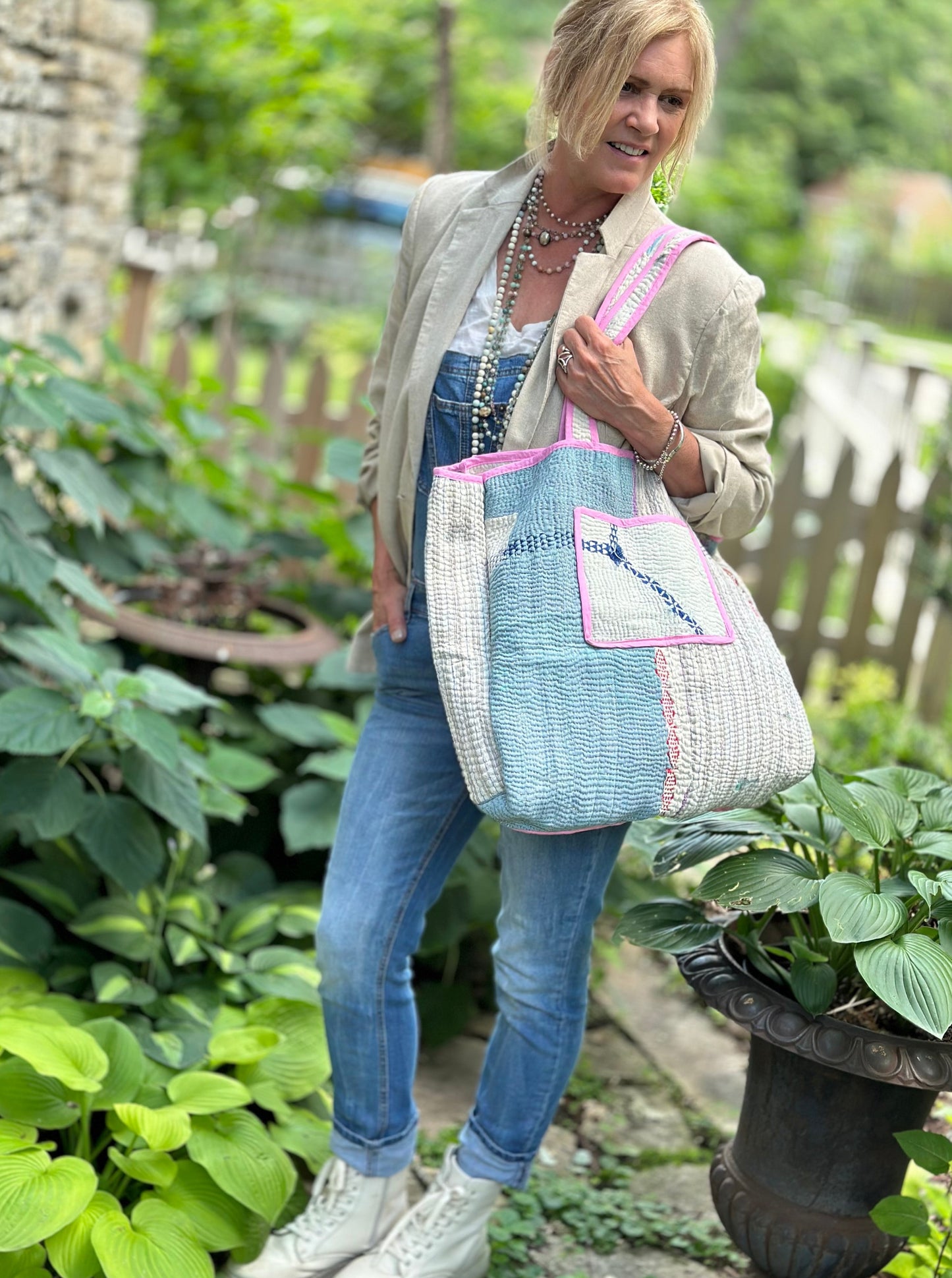 Redding Kantha Tote Bag - Soft Blue