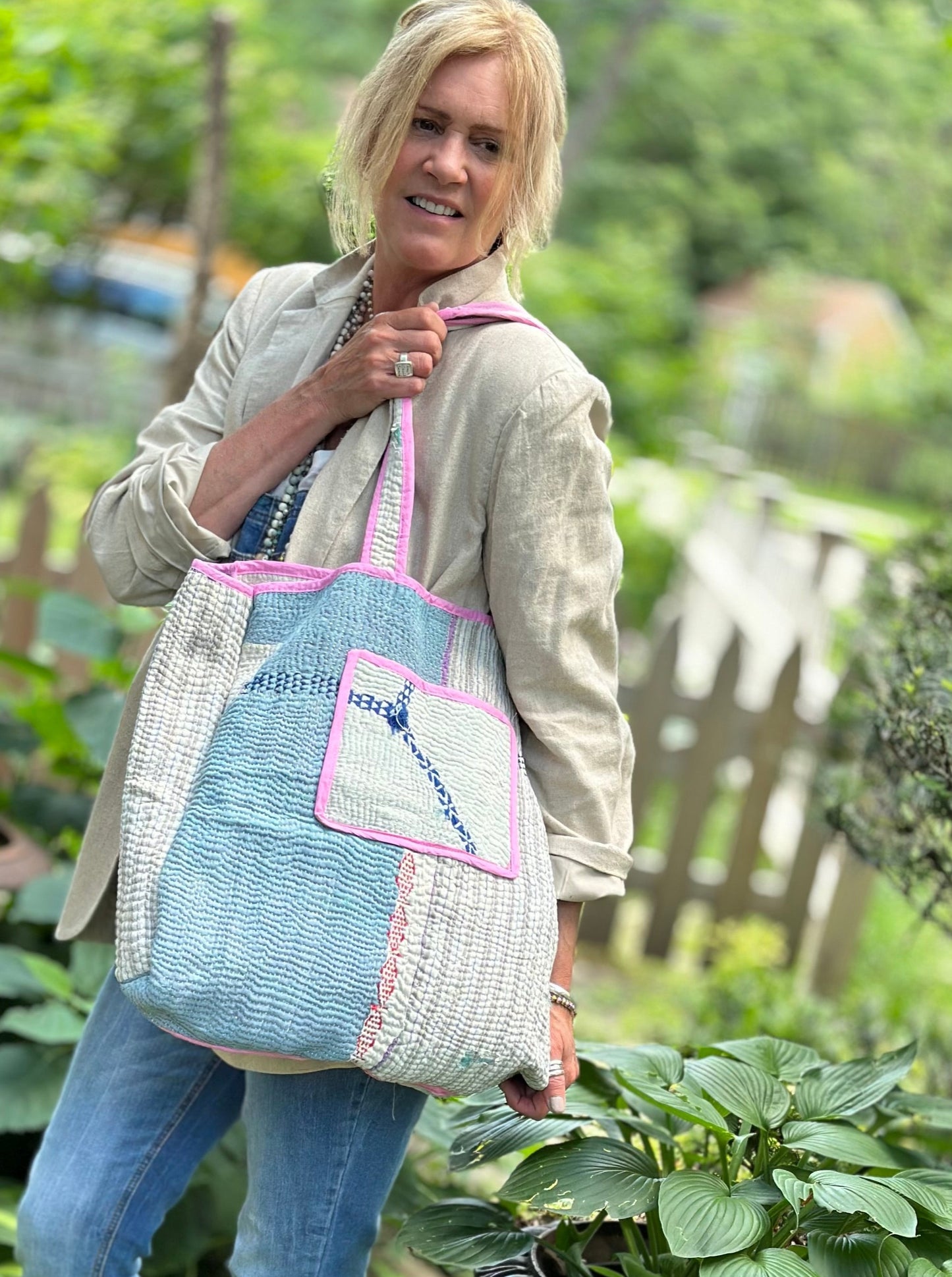 Redding Kantha Tote Bag - Soft Blue