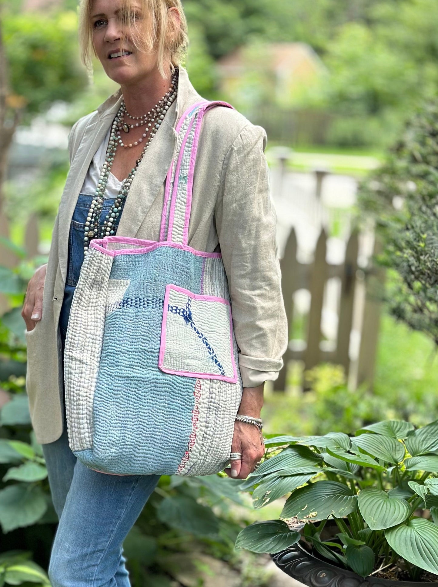 Redding Kantha Tote Bag - Soft Blue