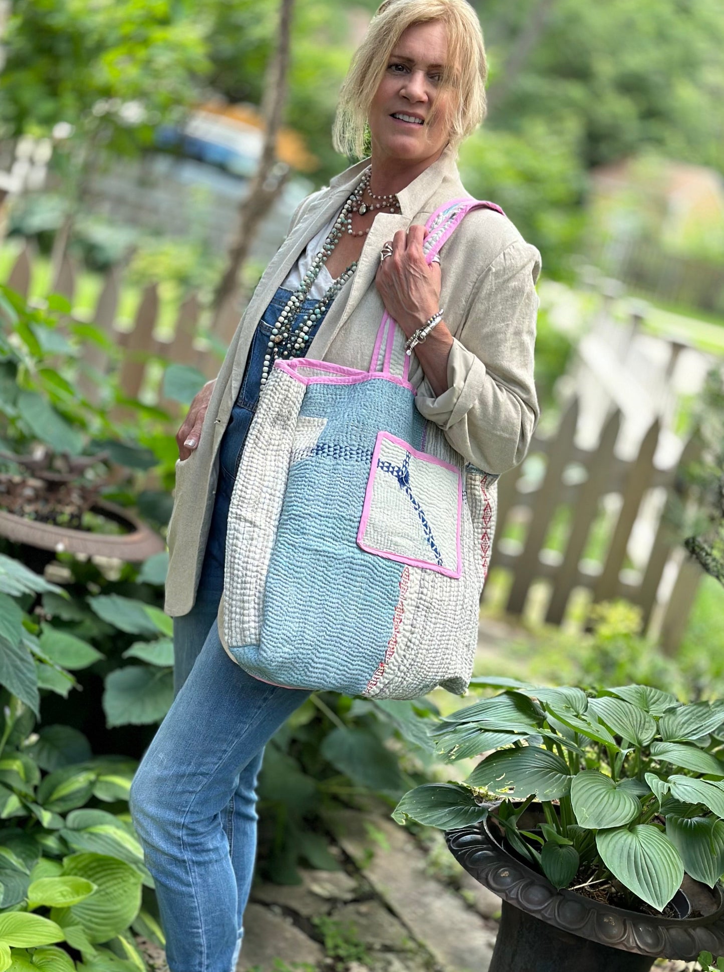 Redding Kantha Tote Bag - Soft Blue