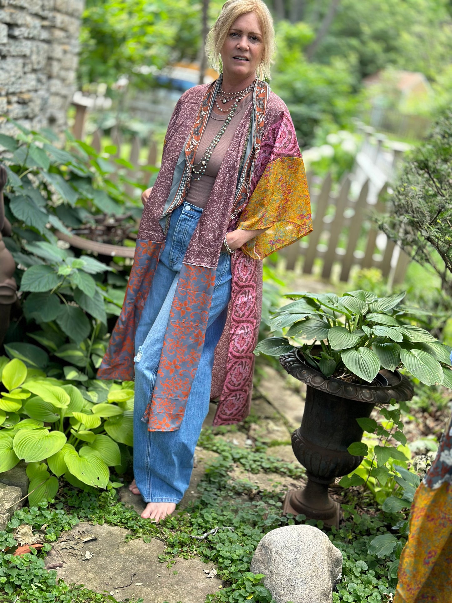 The Hey Delilah Silk Duster Kimono - Pink & Rust