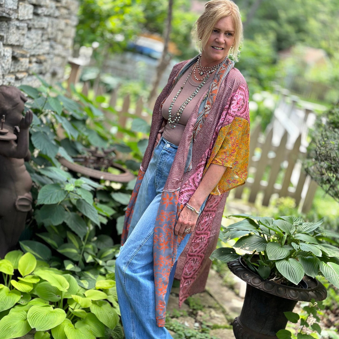 The Hey Delilah Silk Duster Kimono - Pink & Rust