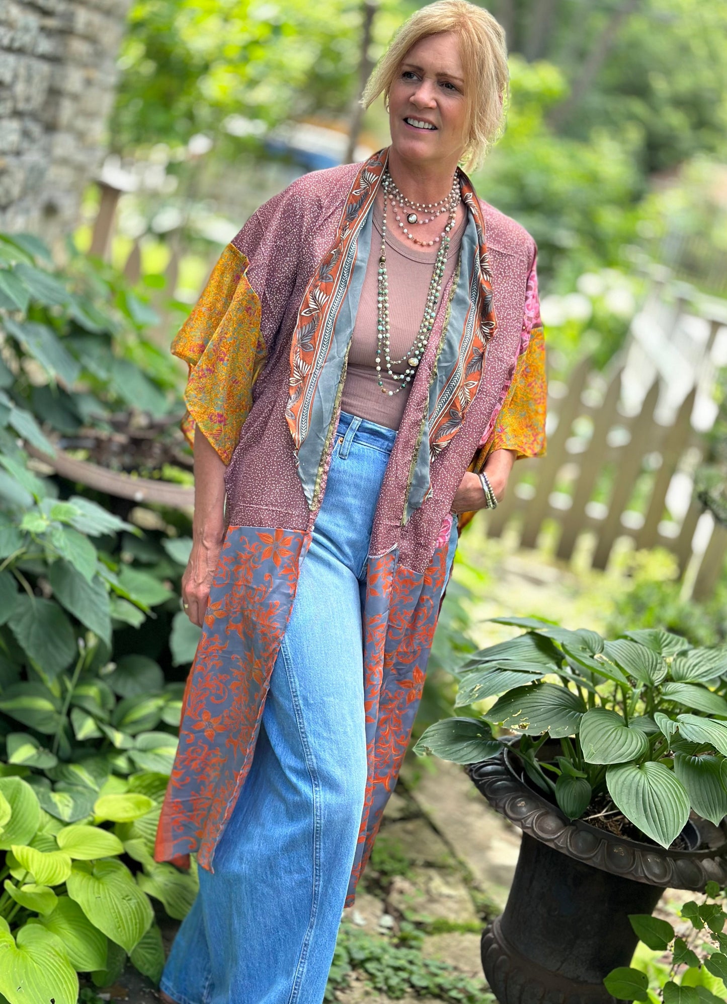 The Hey Delilah Silk Duster Kimono - Pink & Rust