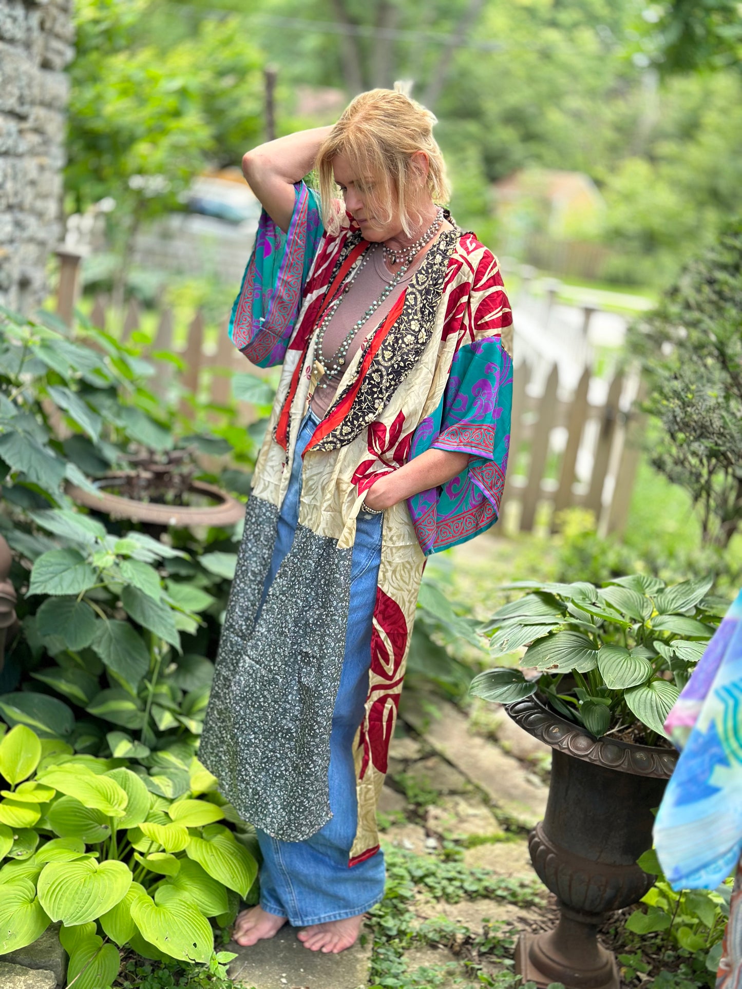 The Hey Delilah Silk Duster Kimono - Red flower