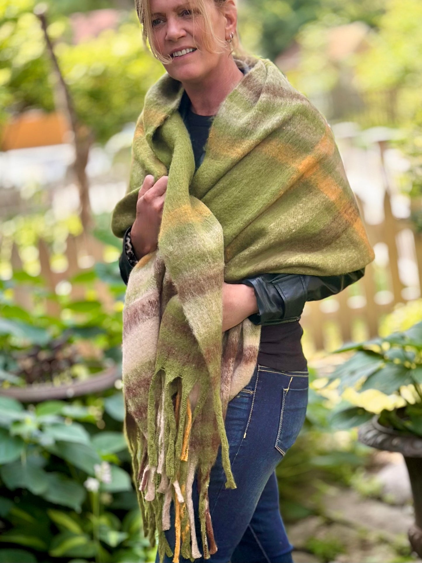 Lorelei Plaid Blanket Scarf - Green & Brown