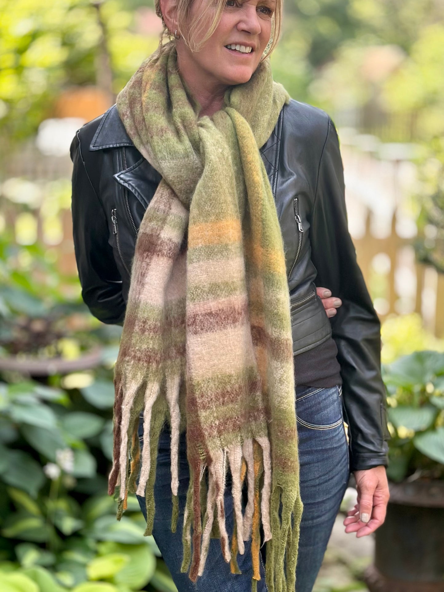 Lorelei Plaid Blanket Scarf - Green & Brown