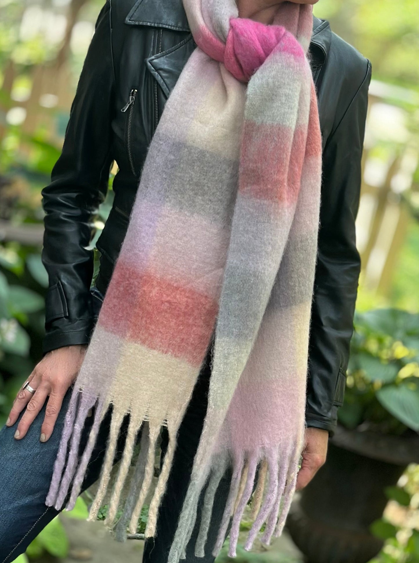 Lorelei Plaid Blanket Scarf - Pink & Grey