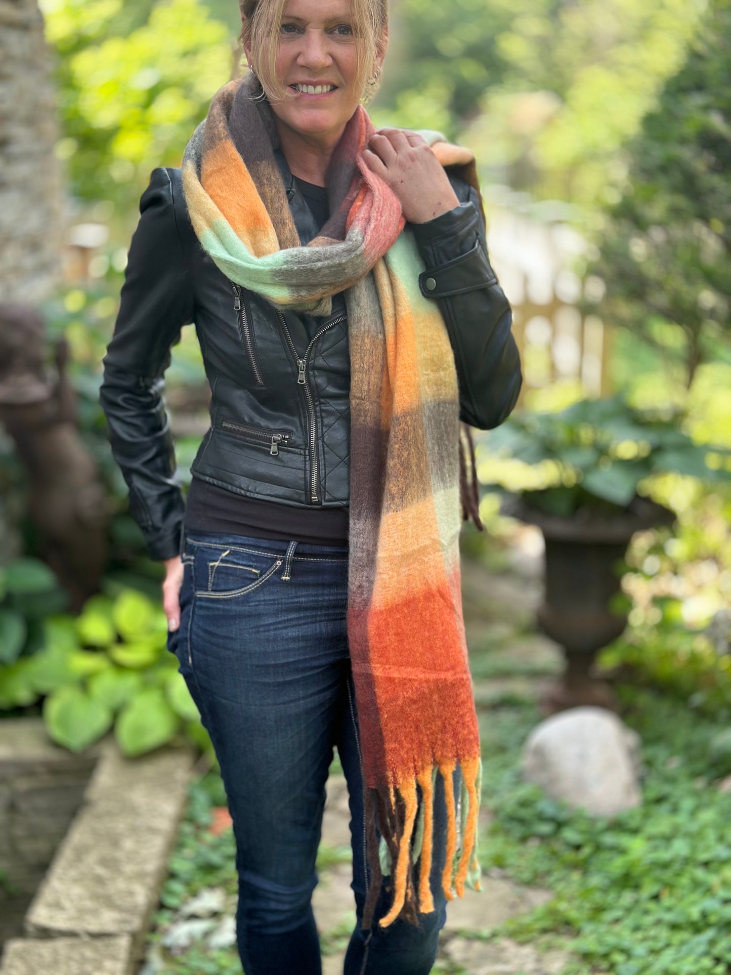 Lorelei Plaid Blanket Scarf - Rust & Brown