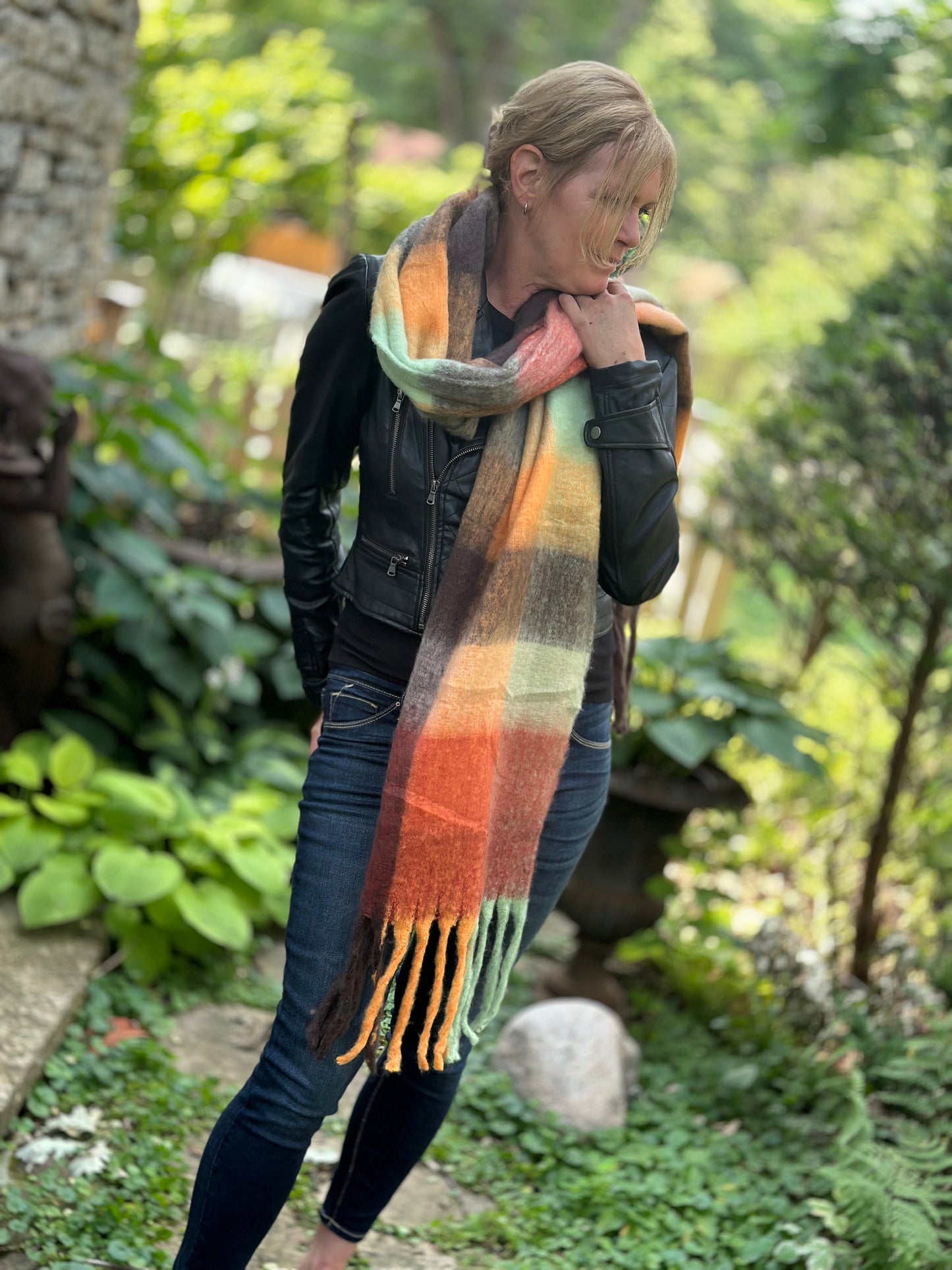 Lorelei Plaid Blanket Scarf - Rust & Brown