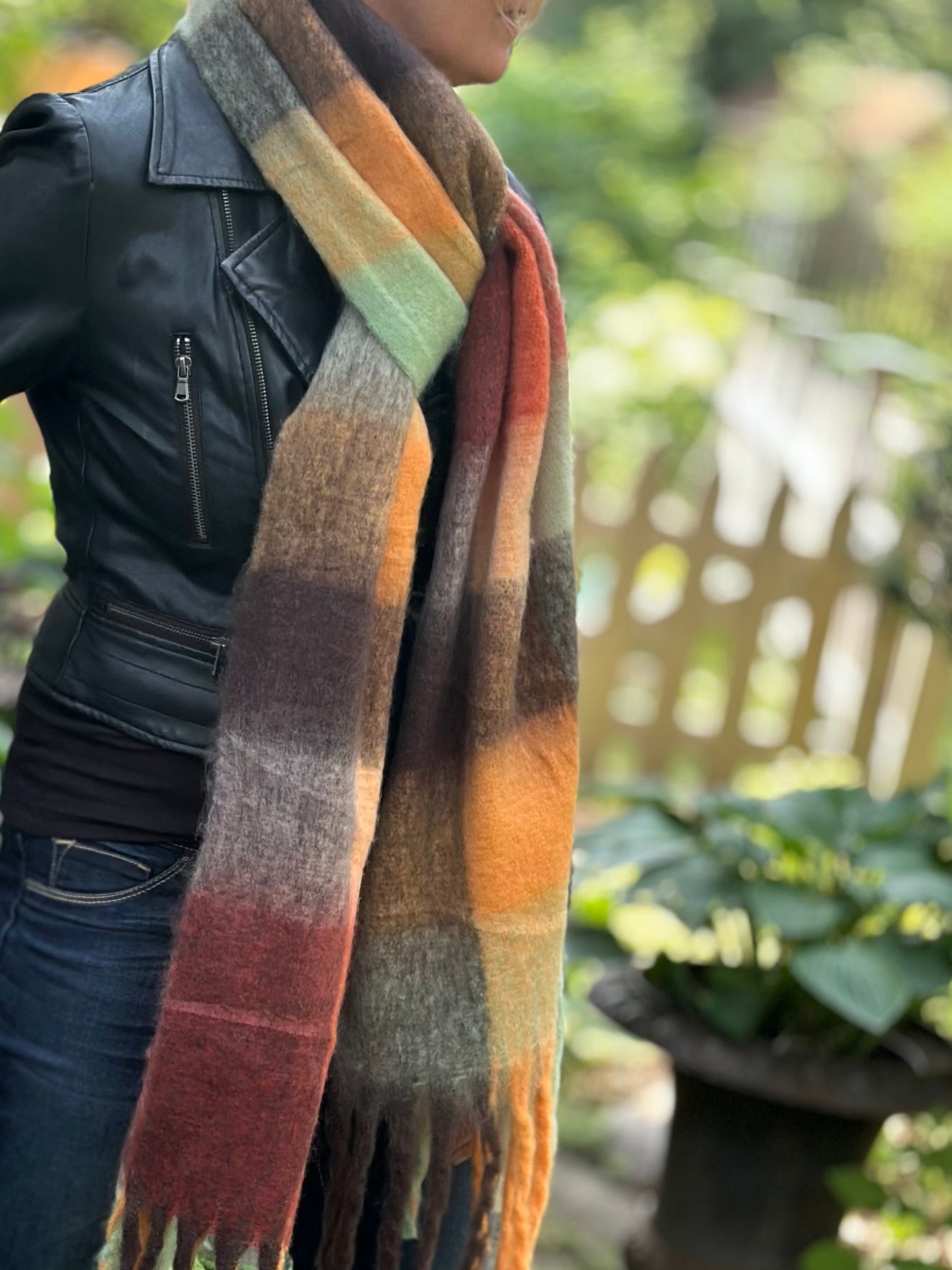 Lorelei Plaid Blanket Scarf - Rust & Brown