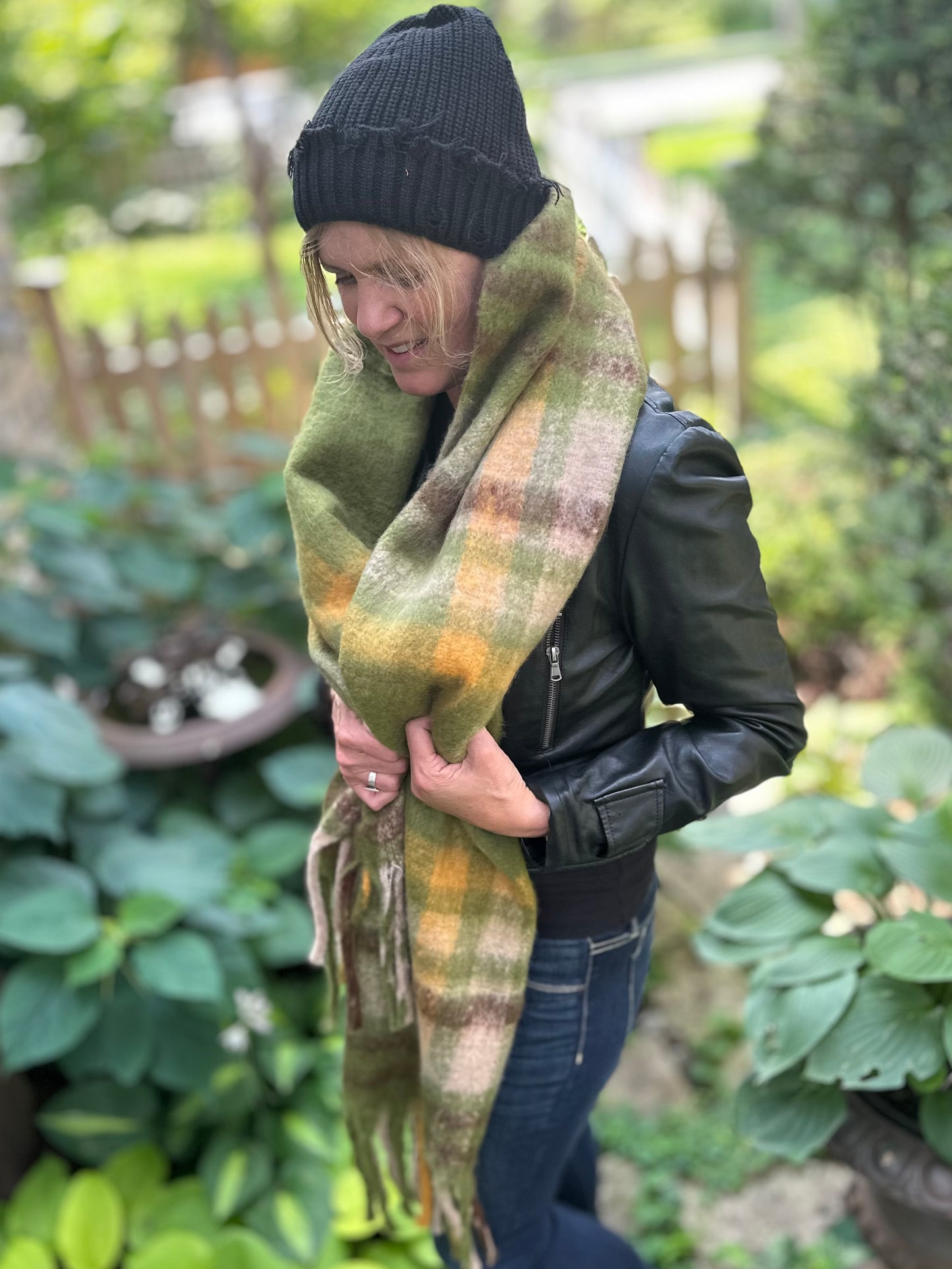 Lorelei Plaid Blanket Scarf - Green & Brown