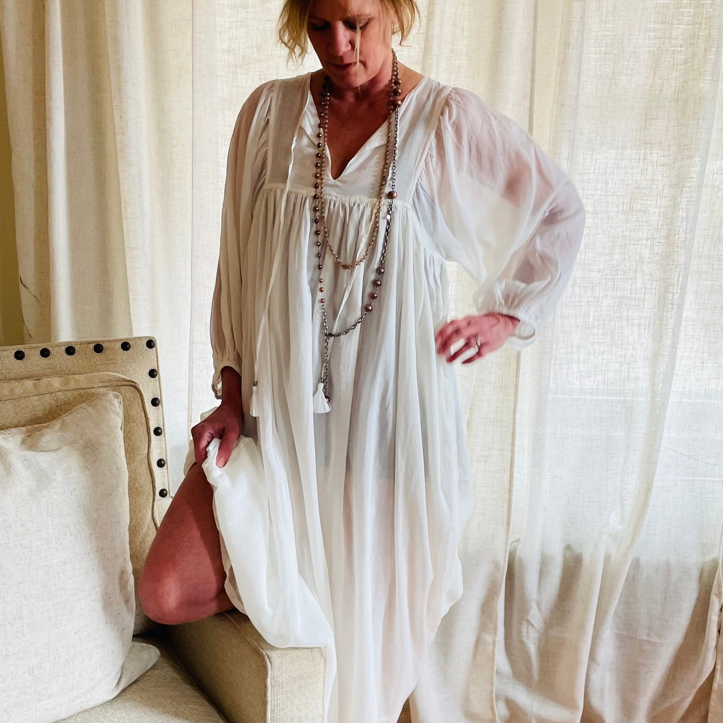 Pearl breeze Cotton Maxi Dress - White