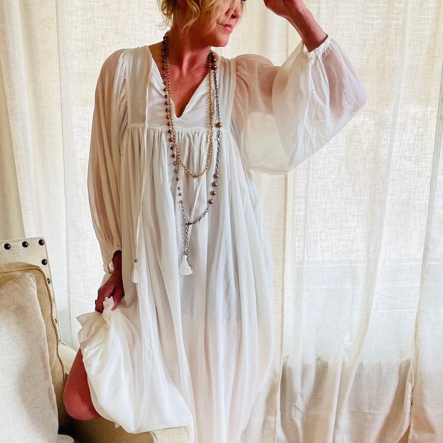 Pearl breeze Cotton Maxi Dress - White