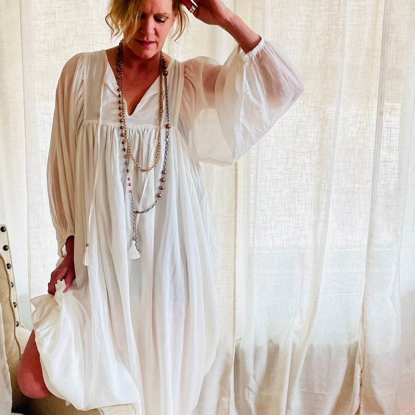 Pearl breeze Cotton Maxi Dress - White