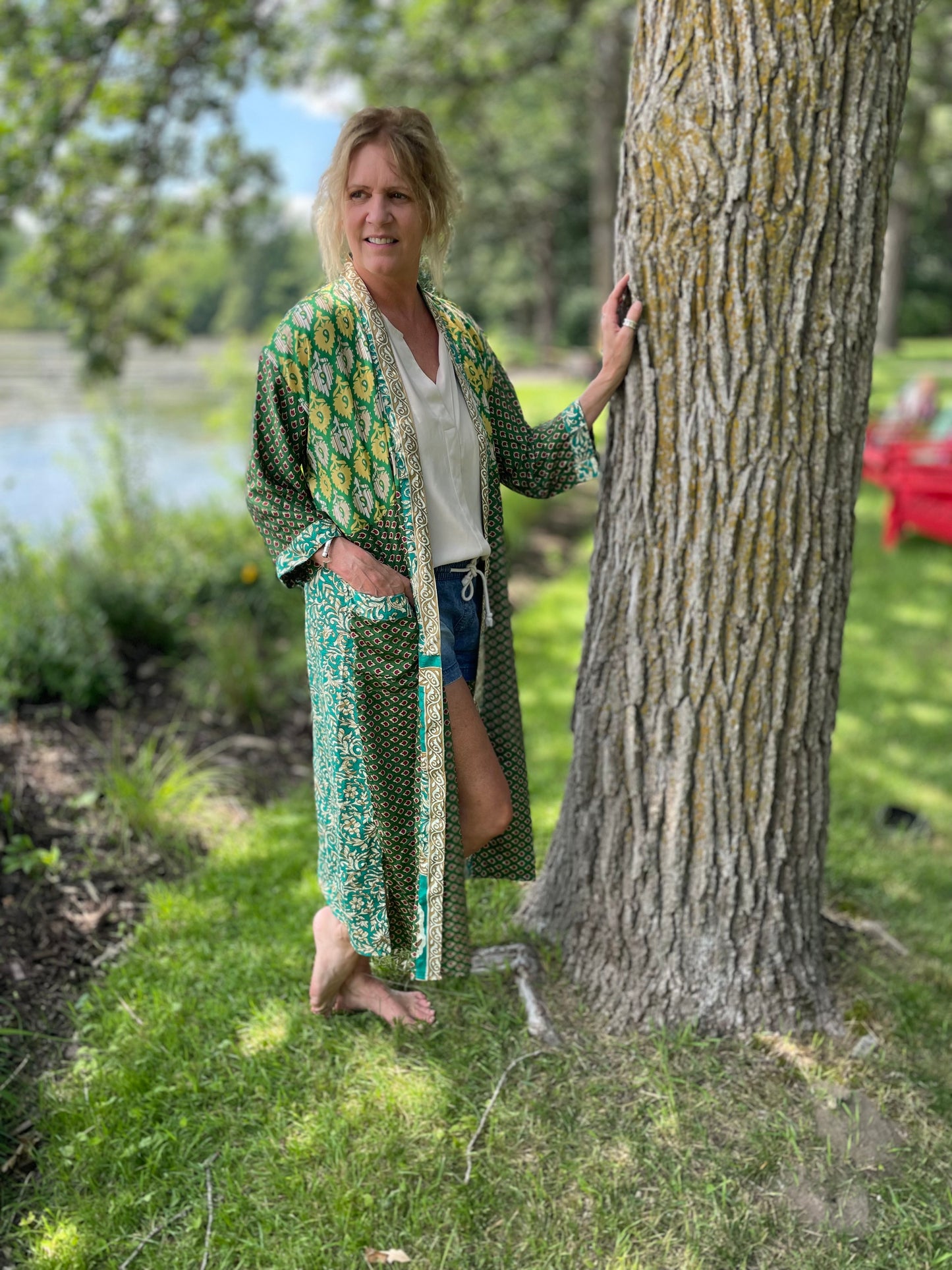 Annabelle Silk Sari Robe - Green