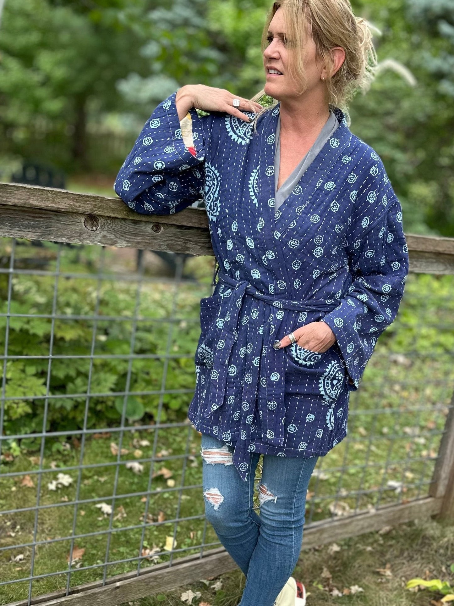 Wanderer Reversible Kantha Robe - Blue