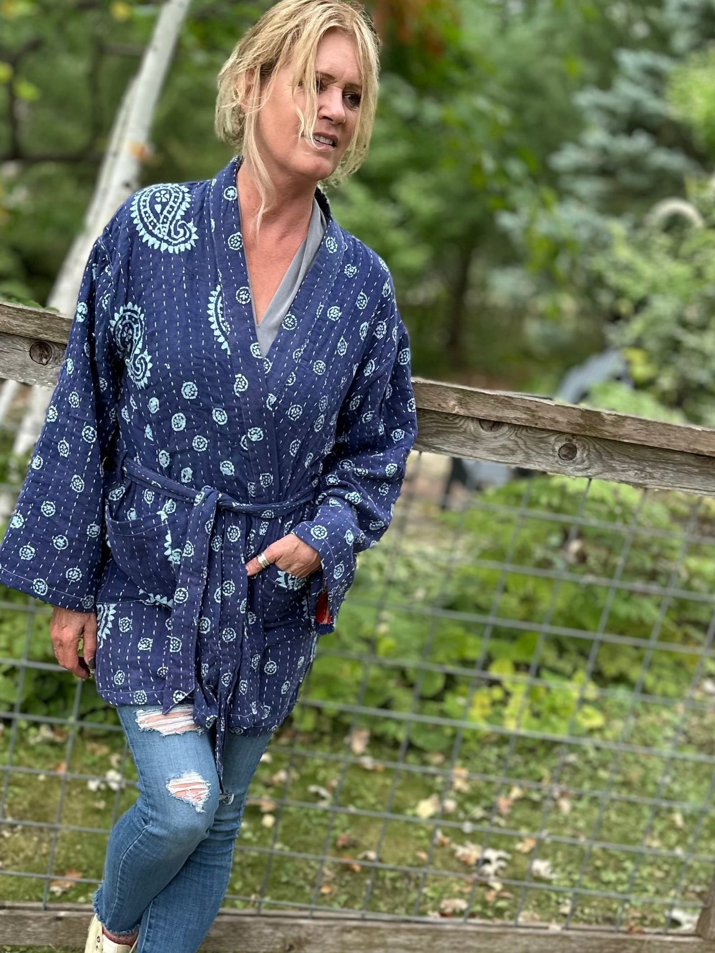 Wanderer Reversible Kantha Robe - Blue