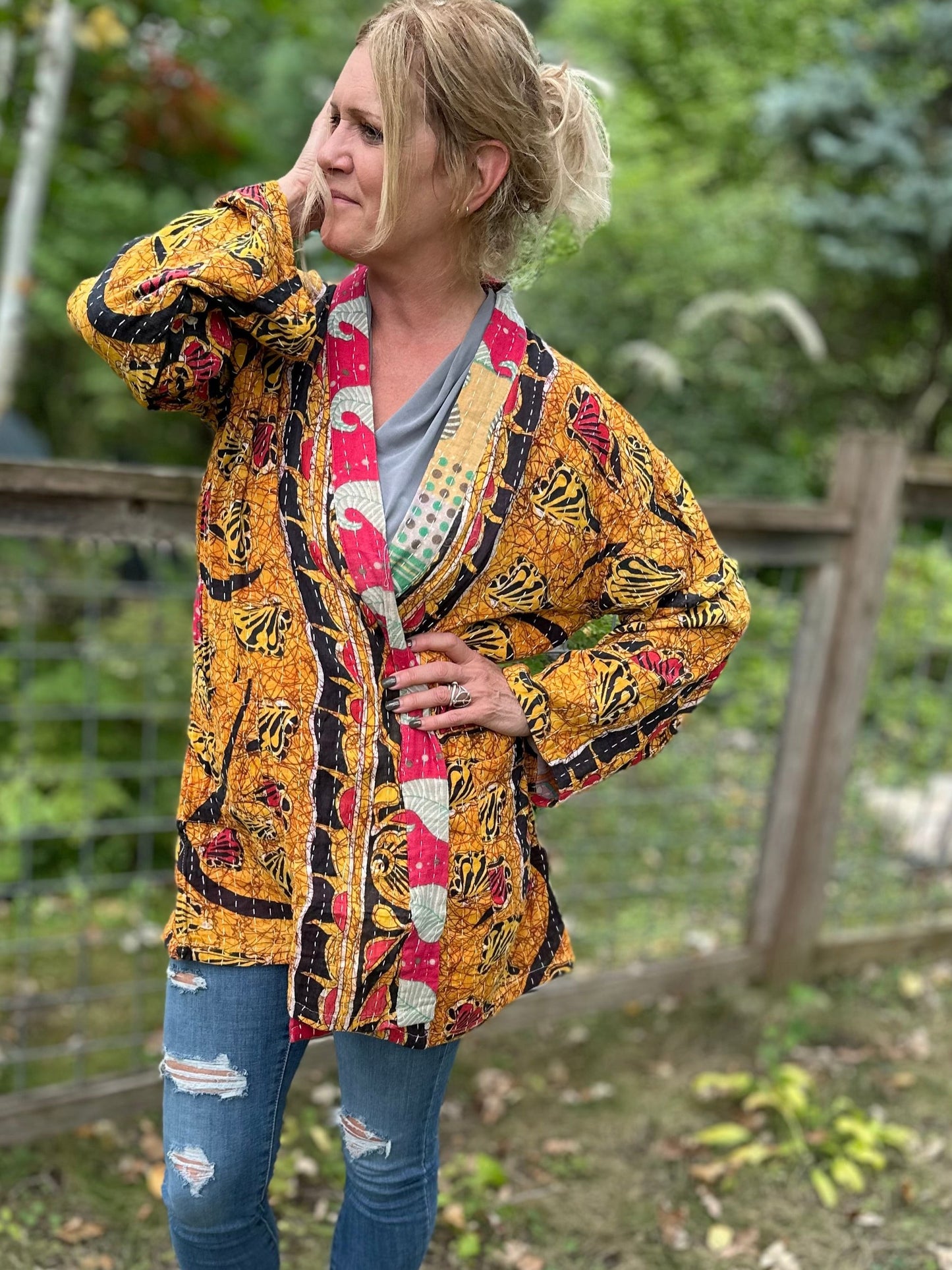 Wanderer Reversible Kantha Robe - Gold