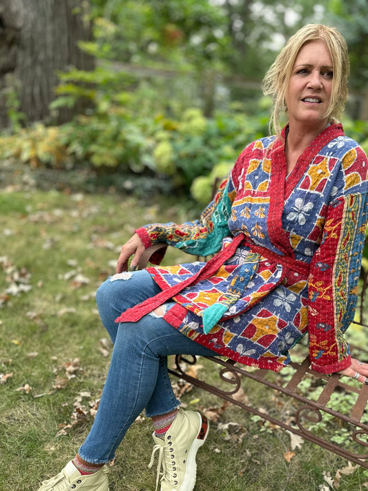 Wanderer Reversible Kantha Robe - Multi color