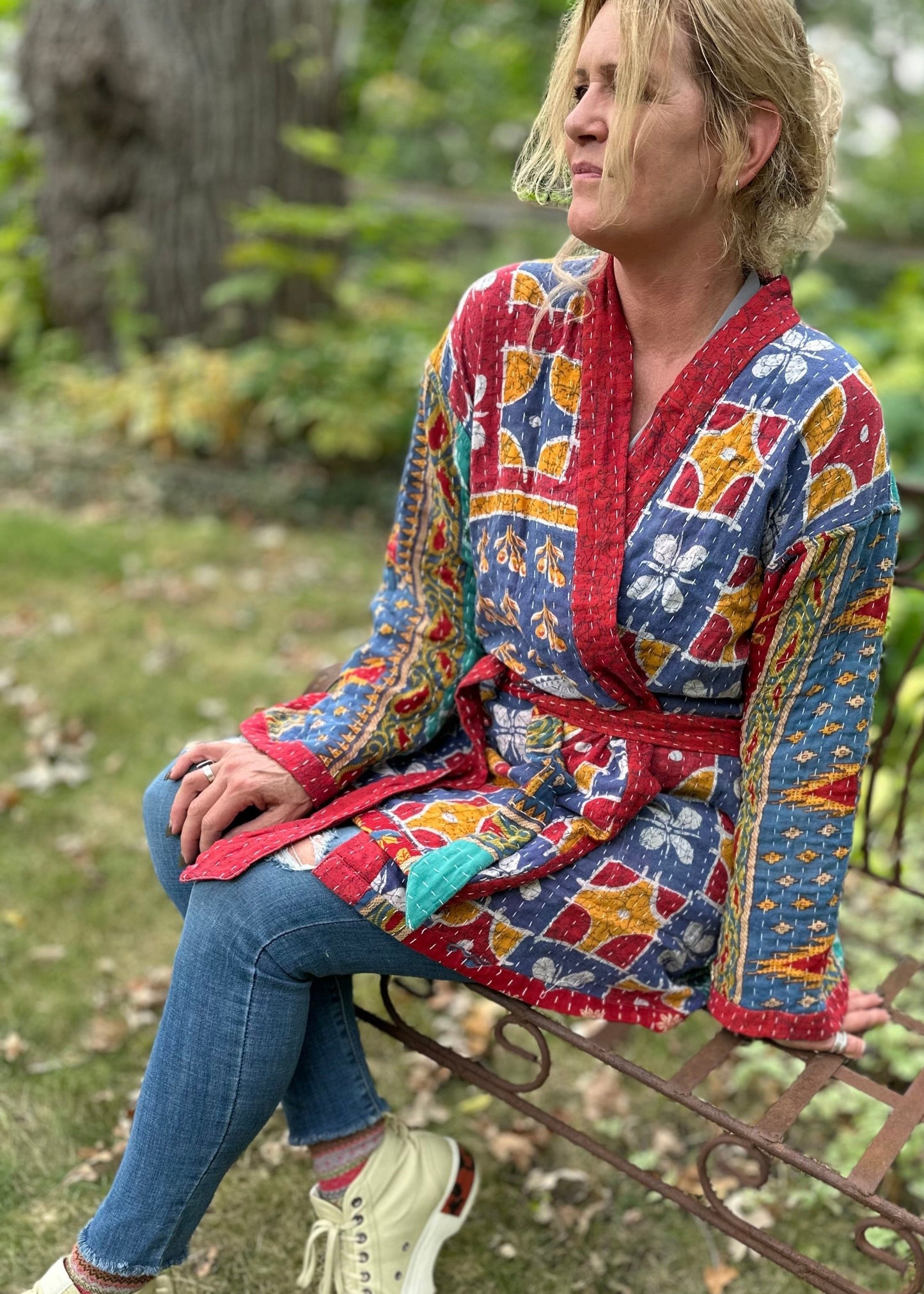 Wanderer Reversible Kantha Robe - Multi color