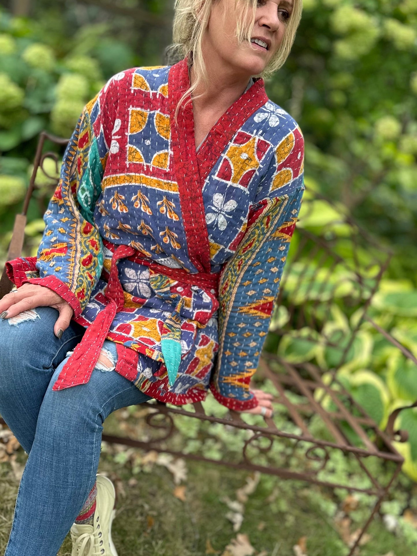 Wanderer Reversible Kantha Robe - Multi color